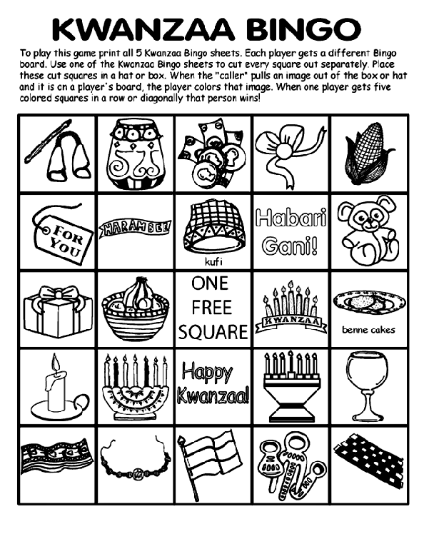 Kwanzaa Bingo Board No.1 Coloring Page