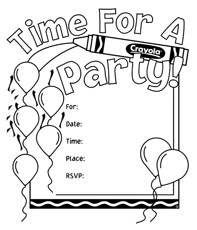 Birthday Party Invitations Coloring Page Crayola