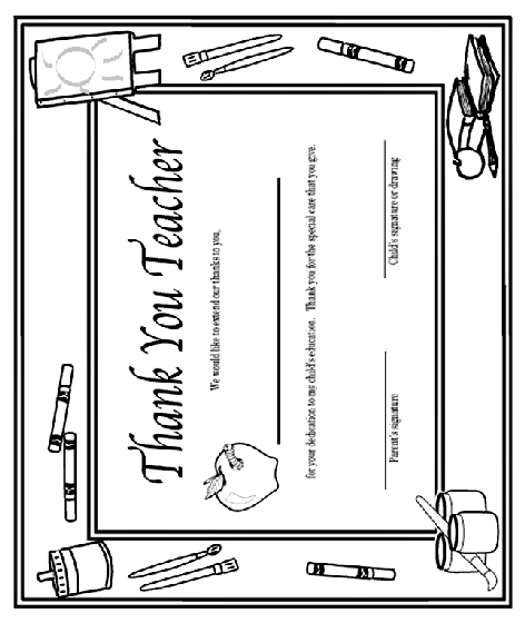 'Thank You, Teacher' Certificate coloring page