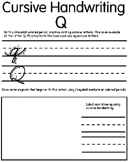 Writing Cursive Q coloring page