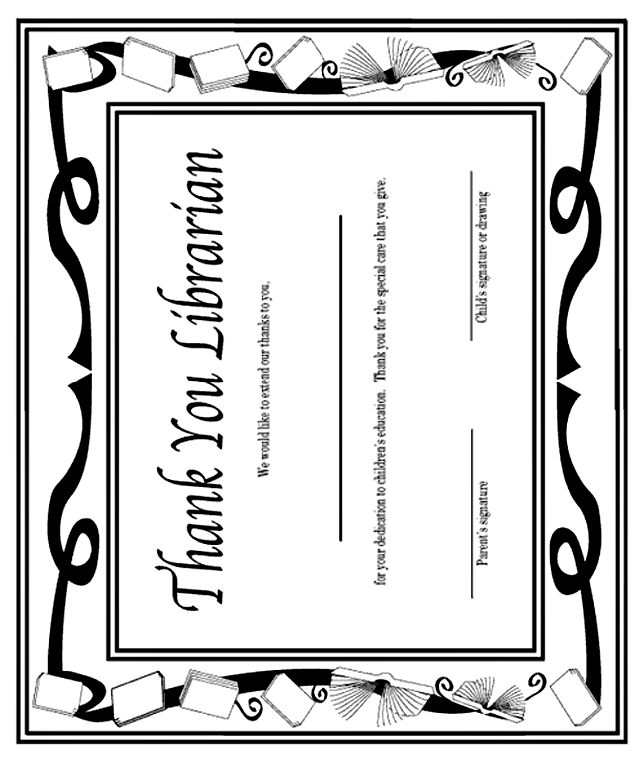 #39 Thank You Librarian #39 Certificate Coloring Page crayola com