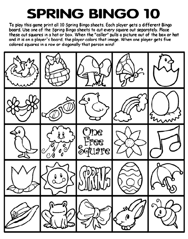 Spring Bingo 10 Coloring Page