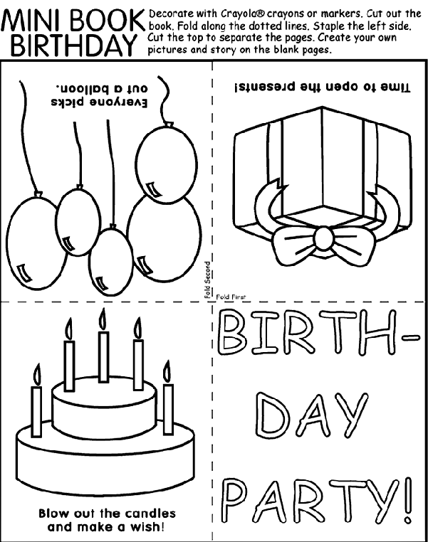 Birthday Party Mini-Book Coloring Page | crayola.com