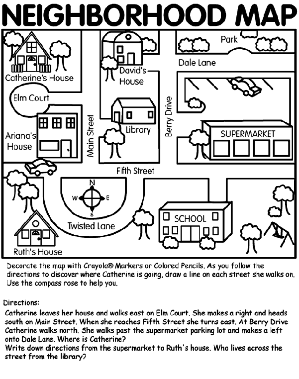 Road Map Coloring Page Neighborhood Map Coloring Page crayolacom