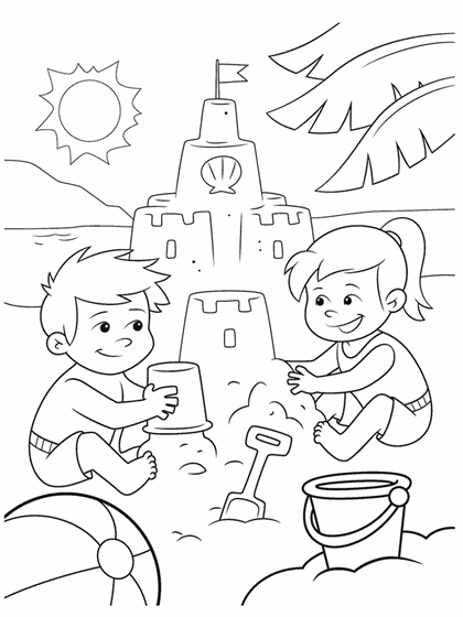 Fun Beach Coloring Page Crayola Building Sand Castle Free Pages