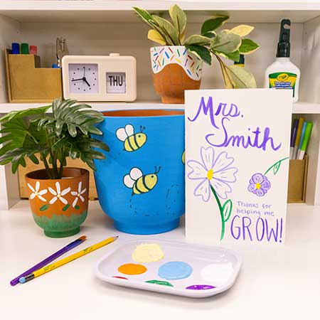 painted flower pots with thanks for helping me grow card