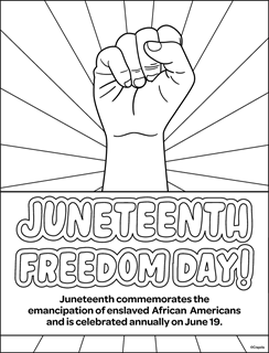 Juneteenth black power fist celebrating June 19 Freedom Day and emancipation of enslaved African Americans