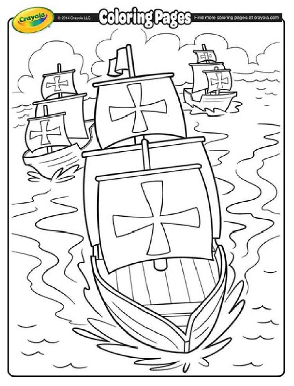 Nina, Pinta, and Santa Maria Coloring Page