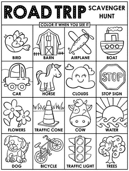 Road Trip Activities and Travel Coloring Book for Kids Ages 4-8: Simple and  Easy to