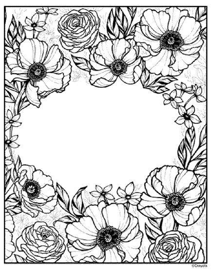 Rose And Blooming Flowers Coloring Page