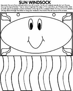 Cut-out smiling sun face and streamers with windsock assembly instructions