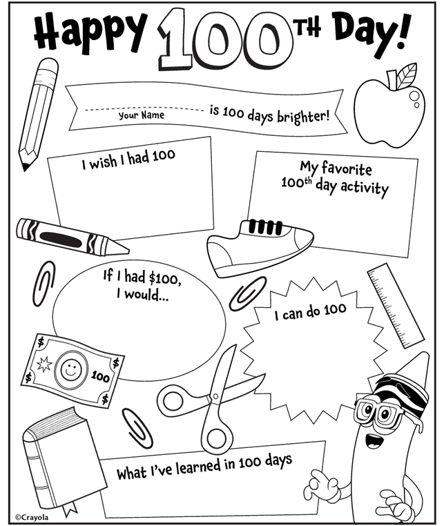 Happy 100th Day of School Coloring Page