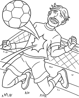 Soccer player jumping in front of goal and blocking the ball with their chest