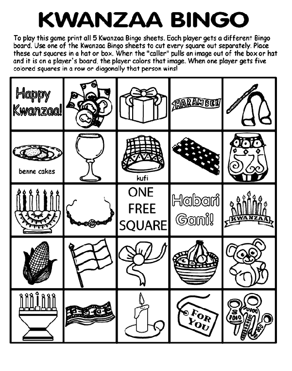 Kwanzaa Bingo Board No.3 Coloring Page