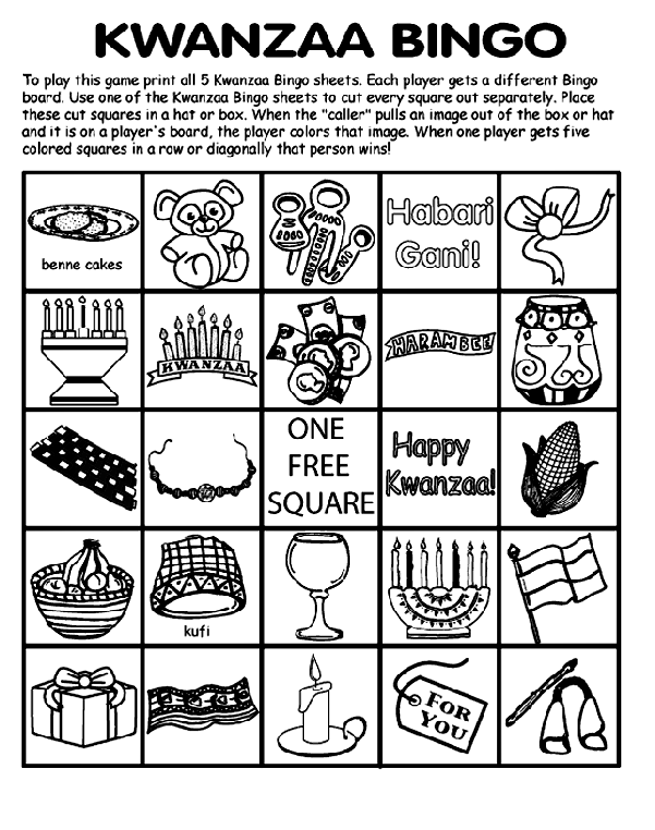 Kwanzaa Bingo Board No.4 Coloring Page