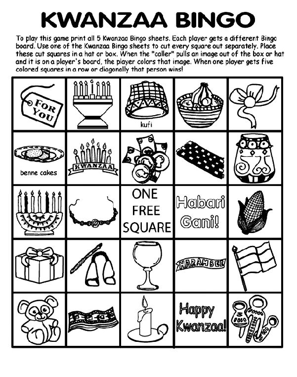 Kwanzaa Bingo Board No.5 Coloring Page