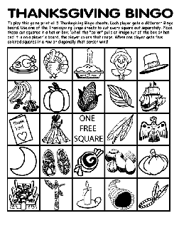 Thanksgiving Bingo Board No.1 coloring page