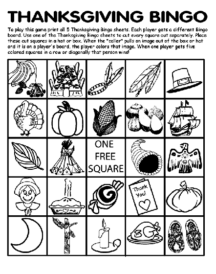 Thanksgiving Bingo Board No.2 coloring page