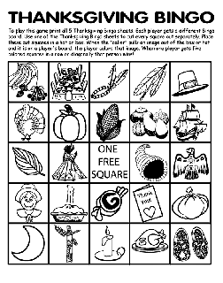 Thanksgiving Bingo Board No.2 coloring page