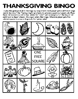 Thanksgiving Bingo Board No.3 coloring page