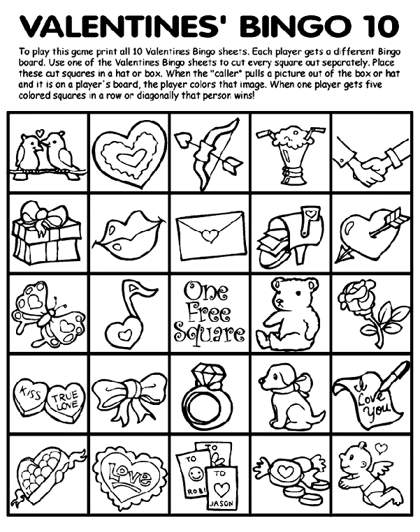 Valentines' Bingo 10 Coloring Page