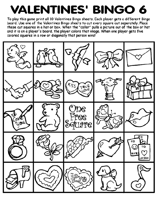 Valentines' Bingo 6 Coloring Page