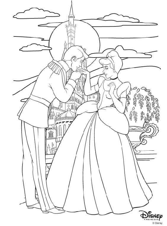 Free Coloring Pages Cinderella Disney Princess Cinderella and Prince Charming Coloring