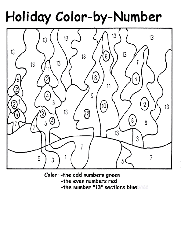 Winter Scene Color by Number Coloring Page