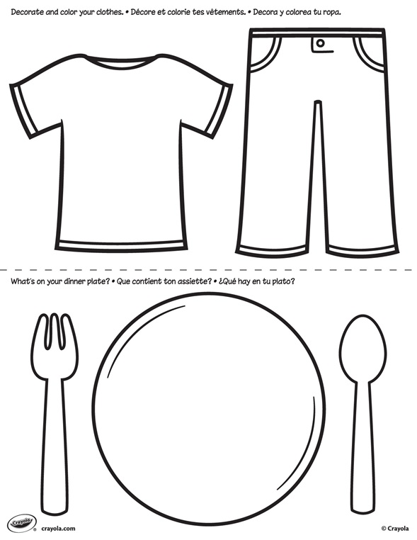 Coloring Pages Of Clothes First Pages Clothes and Plate Coloring Page crayolacom