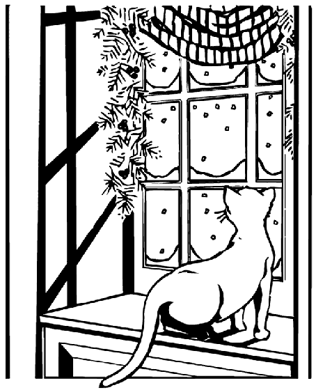 Cat Watching Snow Coloring Page | crayola.com