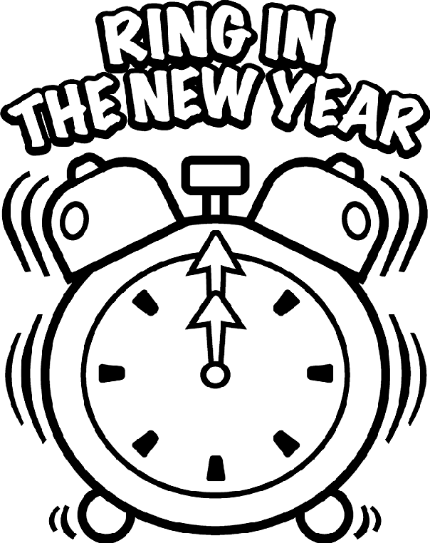 New Year's Clock Coloring Page