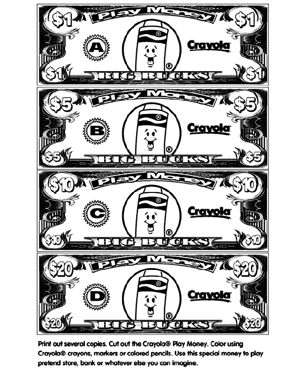 Money For Coloring Play Money Coloring Page crayolacom