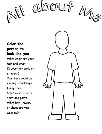 All About Me Coloring Page 