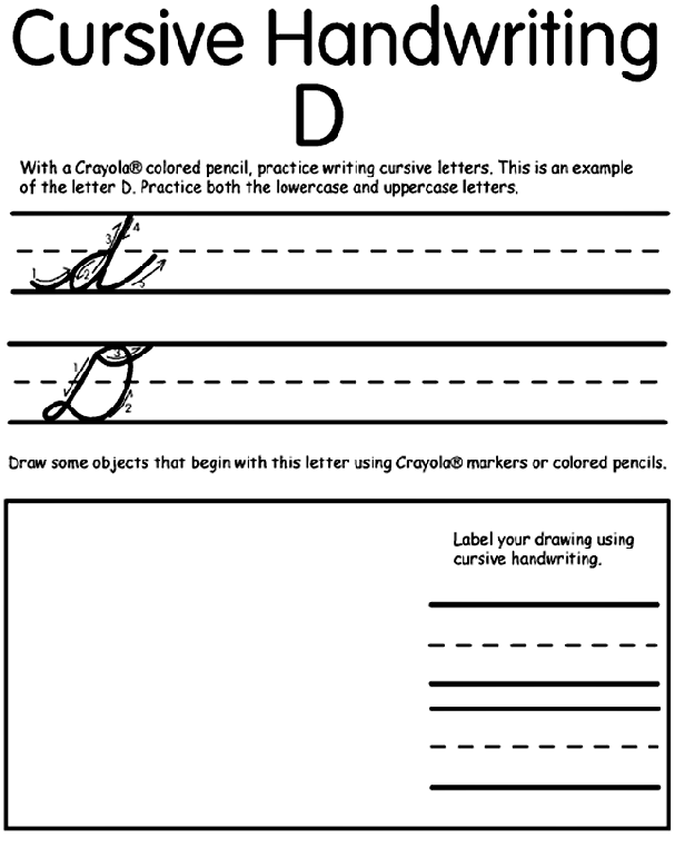 Writing Cursive D Coloring Page Crayola Com Print capital cursive letters d work sheet (b/w) back. writing cursive d coloring page