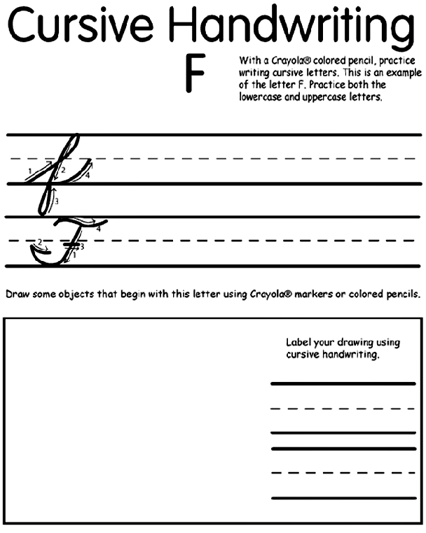 Writing Cursive F Coloring Page Crayola Com