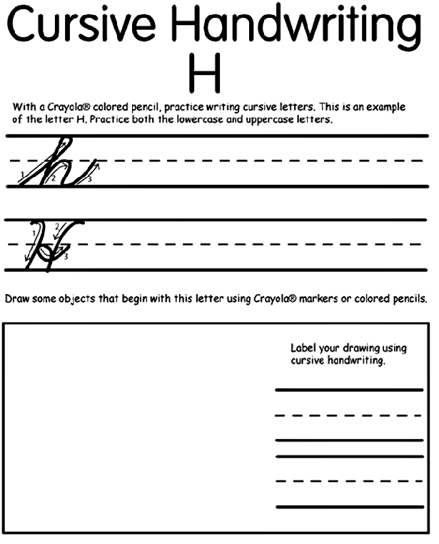 Writing Cursive H Coloring Page Crayola Com