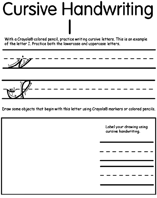 Cursive Alphabet Coloring Pages Writing Cursive I Coloring Page crayolacom