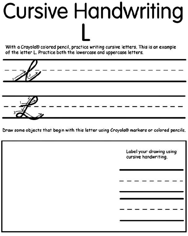Writing Cursive L Coloring Page Crayola Com