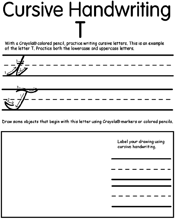 Writing Cursive T Coloring Page Crayola Com