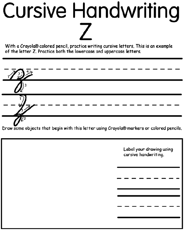 Writing Cursive Z Coloring Page Crayola Com We will share the following alphabet in pdf for free, here we will find the letters from a to z to trace. writing cursive z coloring page