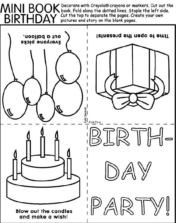birthday party minibook coloring page  crayola