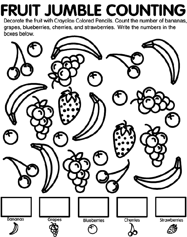 Coloring Fruits For Preschool Fruit Jumble Counting Coloring Page crayolacom