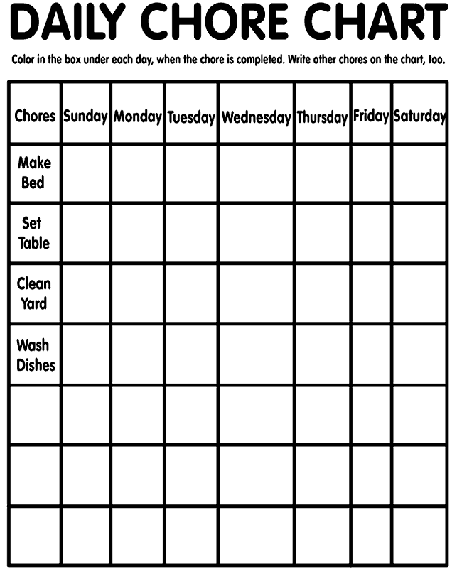 Chore Chart By Day