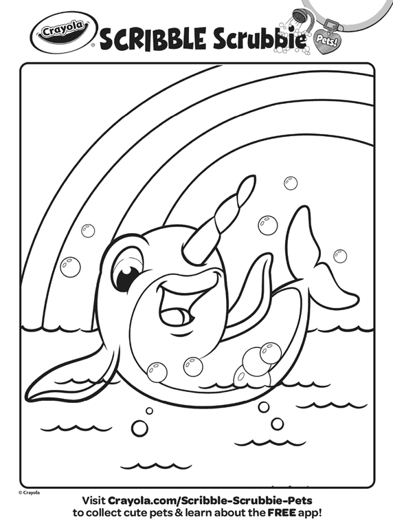 Scribble Scrubbie Pets Narwal Naomi Coloring Page for Kids