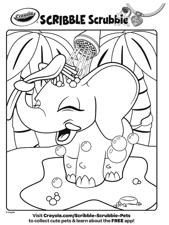 Scribble Scrubbie Safari Elephant Tuma Coloring Page for Kids