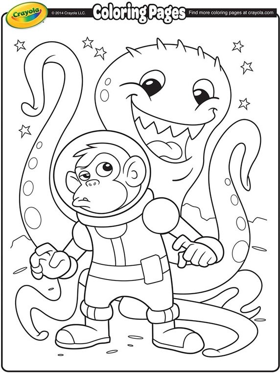 Download Space Alien and Monkey Astronaut Coloring Page | crayola.com