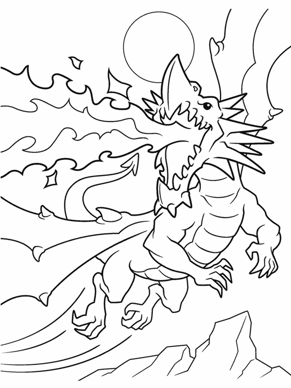 dragon coloring pages for kids blowing fire