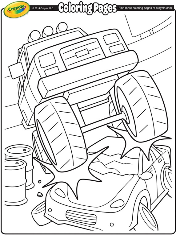 monster truck crushing a car coloring page  crayola