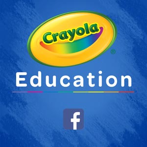 Crayola Education oval with rainbow smile and Facebook icon