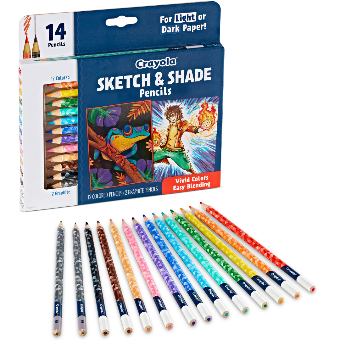 Crayola® Design & Draw - 14 Sketch & Shade Colored Pencils packaging and contents.